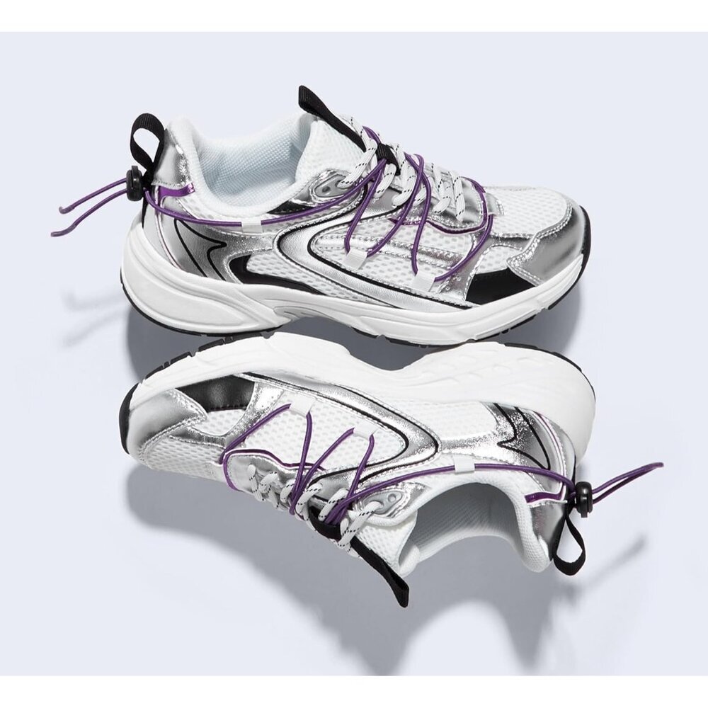Lucky Step Women's Silver Purple Walking Shoes Running Platform Mesh Casual - Picture 7 of 9